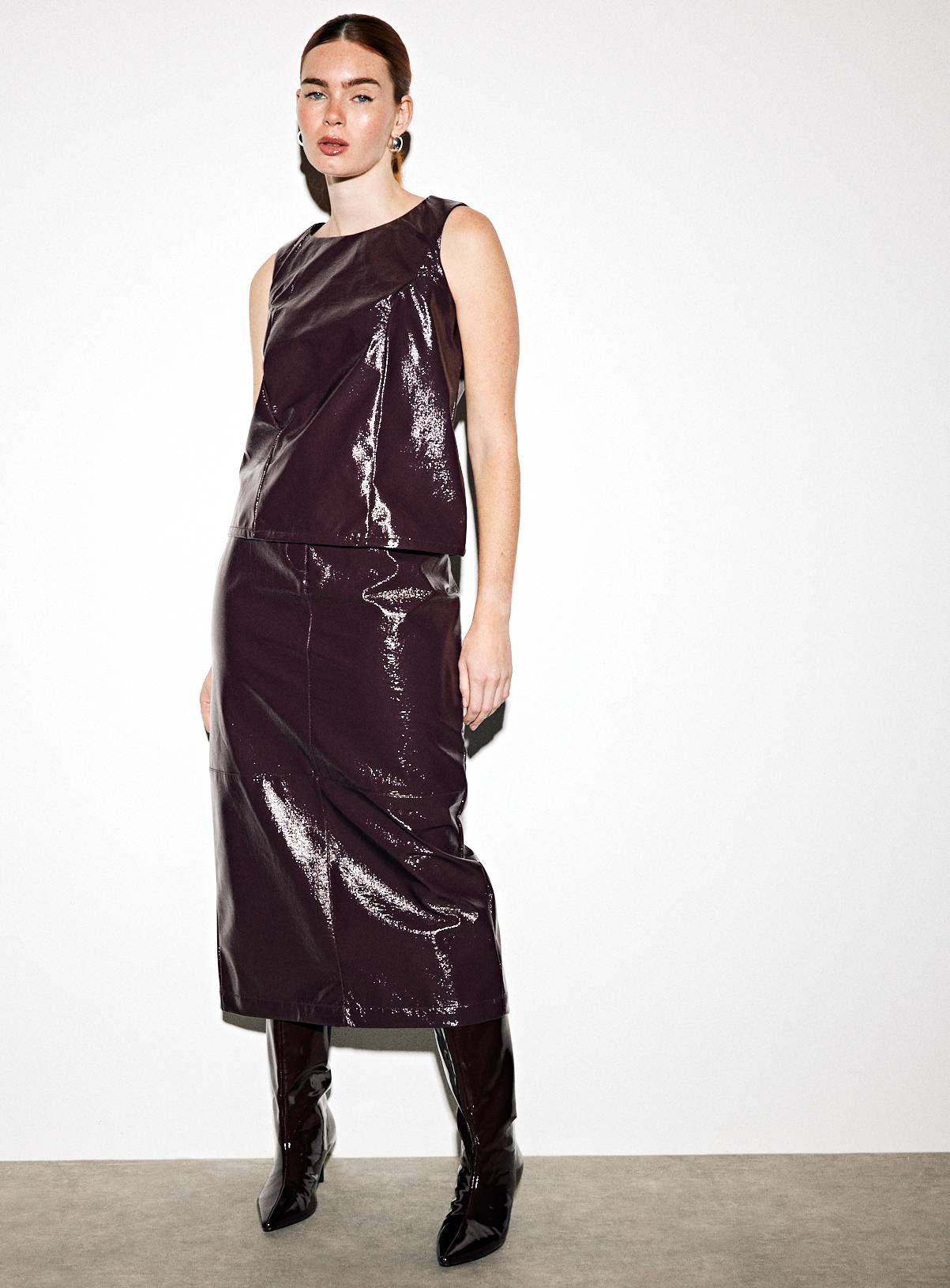 Burgundy Vinyl Co-ord Sleeveless Shell Top 26 - Image 2